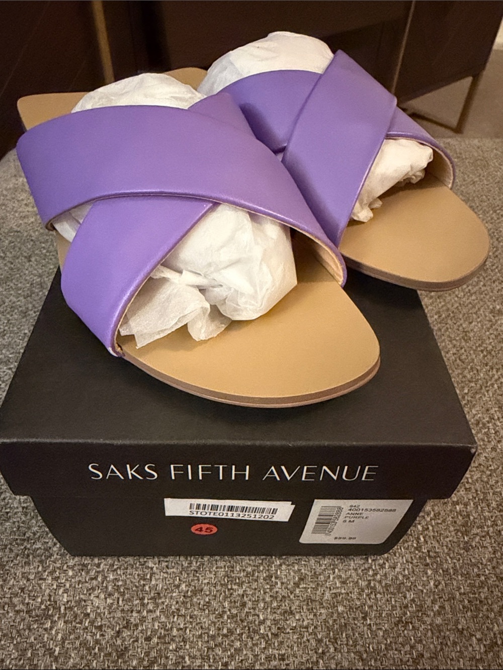Saks Fifth Avenue Purple Crisscross Slide Sandals